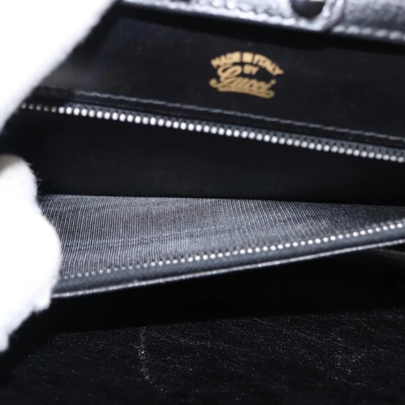 GUCCI Shoulder Bag Leather Vintage Black Gold Auth 146810 - Picture 10 of 16